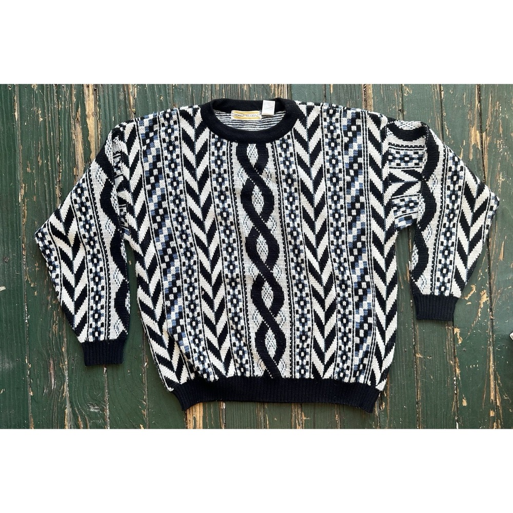 Adam Sloane Acrylic Wool Grandpa Crewneck Cropped Sweater Med Vintage 80s 90s